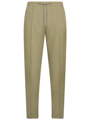 Linen Pants with Pressed Crease and Drawstring Waist