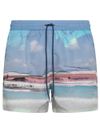 Swim Shorts with All-Over Print and Drawstring Waist