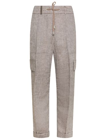 Linen trousers with side cargo pockets