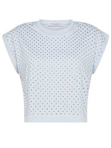 Short-cut cotton t-shirt with rhinestones