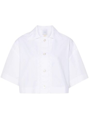 Cotton crop shirt with wavy appliqué