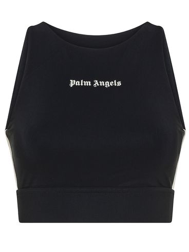 Cropped top with embroidered logo and side stripes