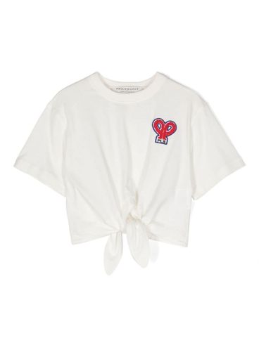 Cotton t-shirt with front knot and logo