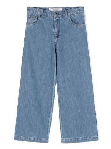 Jeans in cotoni a gamba larga con logo