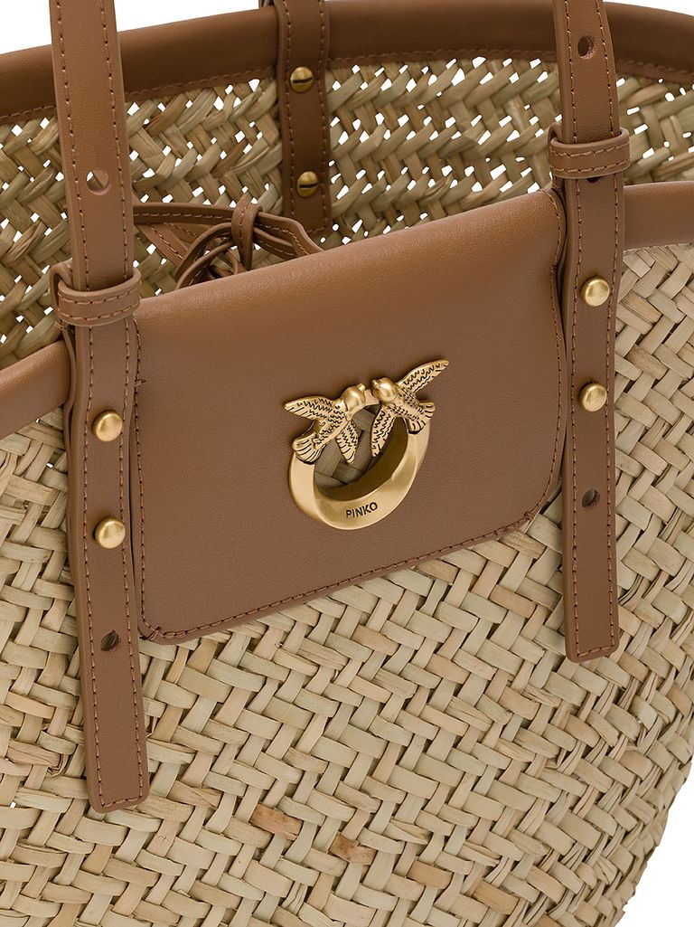 Love Summer bucket bag in woven raffia with leather inserts