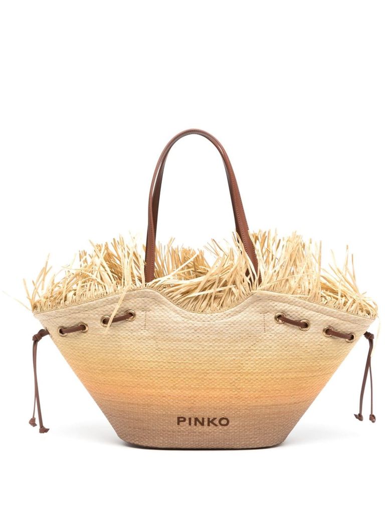 Pagoda handbag in gradient raffia trapeze shape