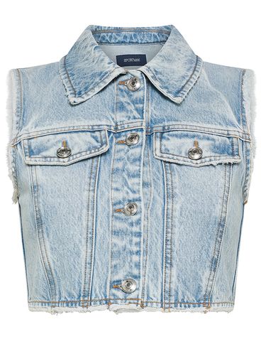 Scire Cropped Denim Waistcoat with Used Effect