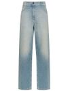 Washed light blue denim loose fit stretch cotton jeans