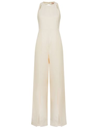 Long linen and viscose jumpsuit with slits