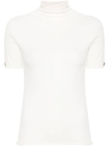 High-neck viscose sweater with short sleeves