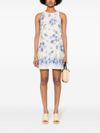 Short linen and cotton dress with floral print