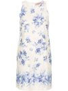 Short linen and cotton dress with floral print
