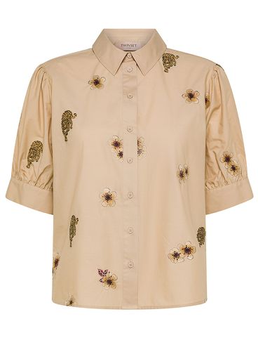 Camicia in cotone con stampa fiori e ghepardi
