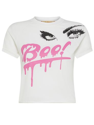 T-shirt Boah in cotone con stampa occhi e scritta