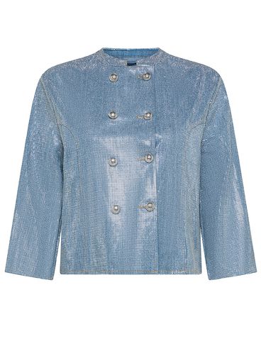 Double-breasted denim jacket with mini studs