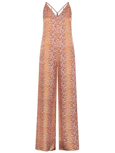 Long jumpsuit in Heartbeat pattern silk and viscose