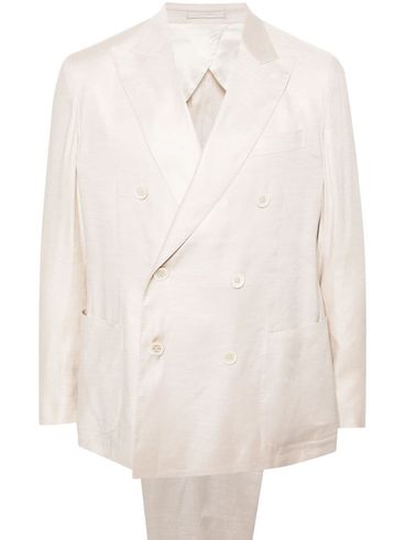 Double-breasted linen and viscose suit with peak lapels