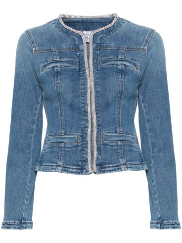 Denim jacket with rhinestones and front pockets