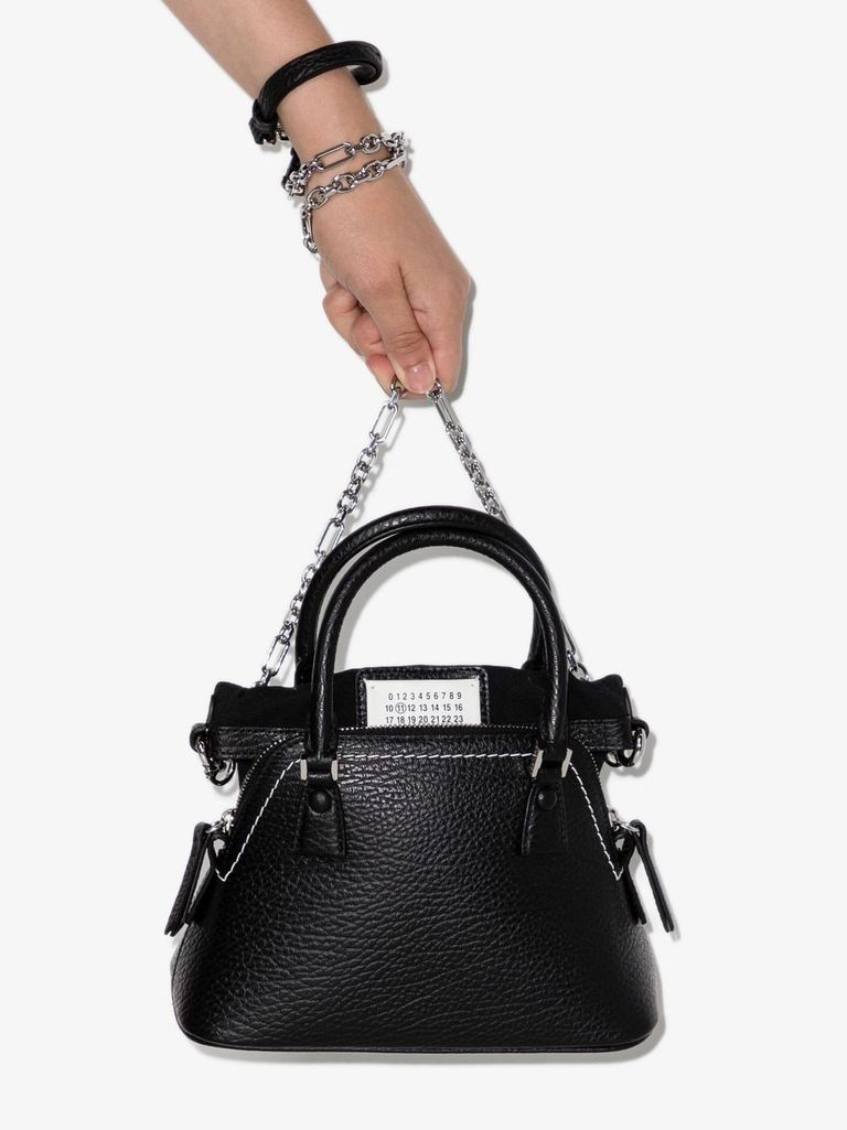 Mini 5AC hammered leather shoulder bag with logo