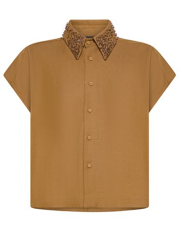 Viscose and Linen Shirt with Rhinestones