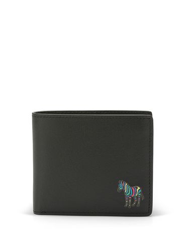 Leather wallet with zebra logo print
