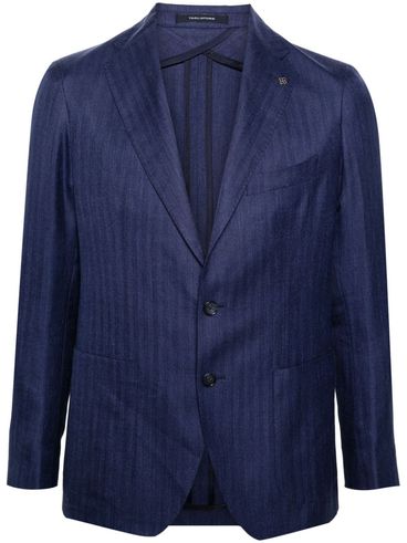 Single-breasted Blazer in Wool, Silk, and Linen Blend with Brooch Detail