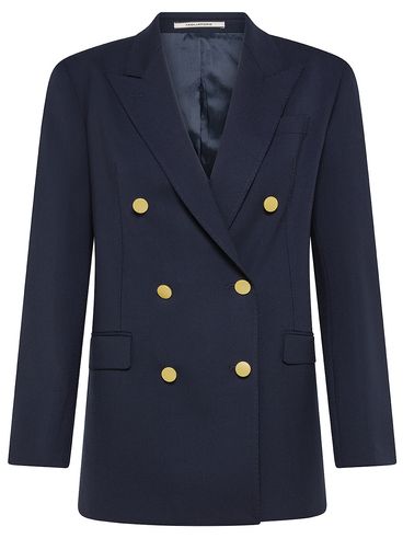 Double-breasted Wool Blend Versine Blazer with Pockets