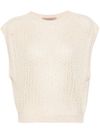 twinset - Cotton Top with Openwork Knit and Sequins