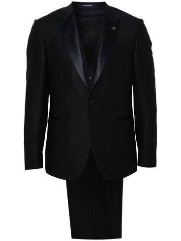 Single-breasted Virgin Wool Suit with Glossy Lapels