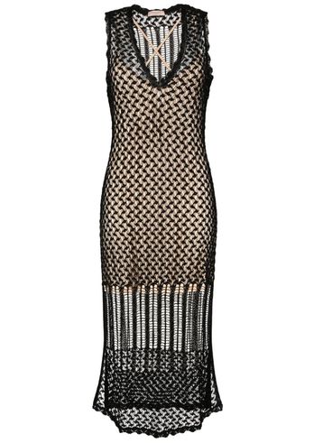 Midi Viscose Dress with Perforated Design and Slip