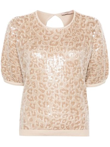 Cotton Sweater with Sequined Animal Print