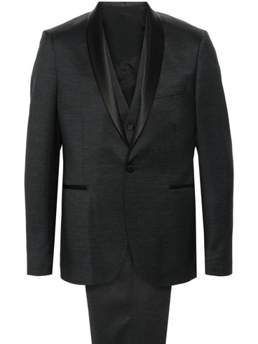 Single-breasted Wool Blend Suit with Satin Lapels
