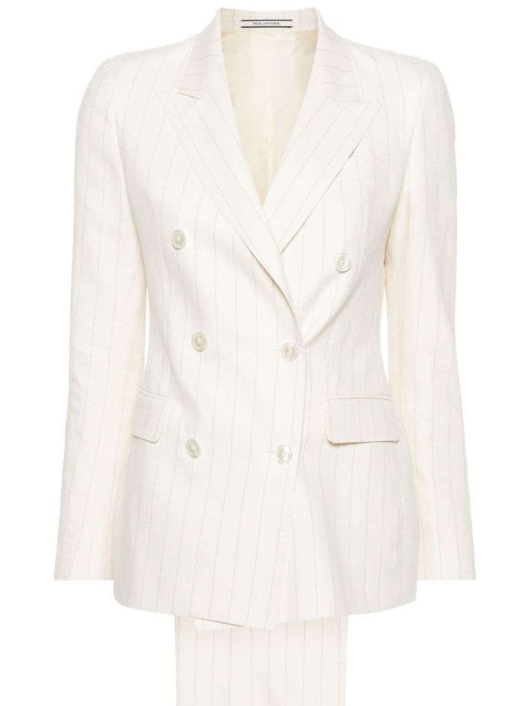 スーツ TAGLIATORE PARIS - Linen and viscose double-breasted blazer Paris Linen and Cotton Double-breasted Striped Suit