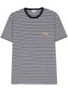 Cotton Stretch T-shirt with Striped Pattern and Logo