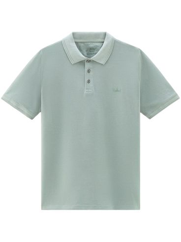 Stretch Cotton Polo Shirt with Embroidered Logo Text