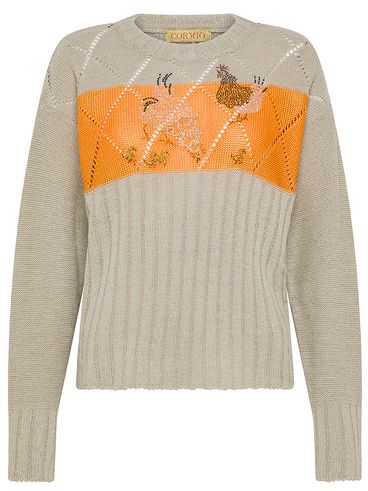 Demagoj sweater in linen and viscose with embroidered design