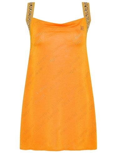 Short dress in viscose blend with perforated logo