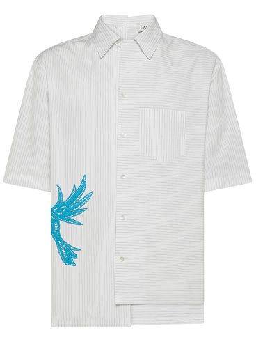 Camicia in cotone con ricamo uccello laterale