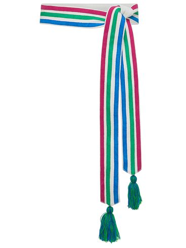 Multicolored striped cotton belt with tassels