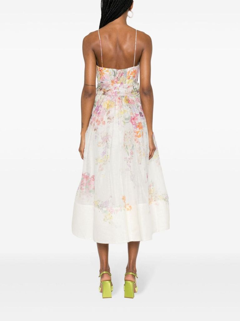 Natura Corset midi dress in linen and silk with floral print