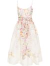 Natura Corset midi dress in linen and silk with floral print