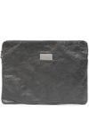 Calf leather laptop bag with crinkled effect