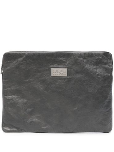 Calf leather laptop bag with crinkled effect