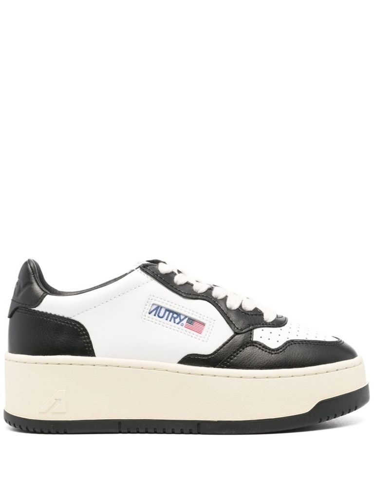 Shop Autry Two-tone Calf Leather Platform Sneakers 'medalist' In Bianco