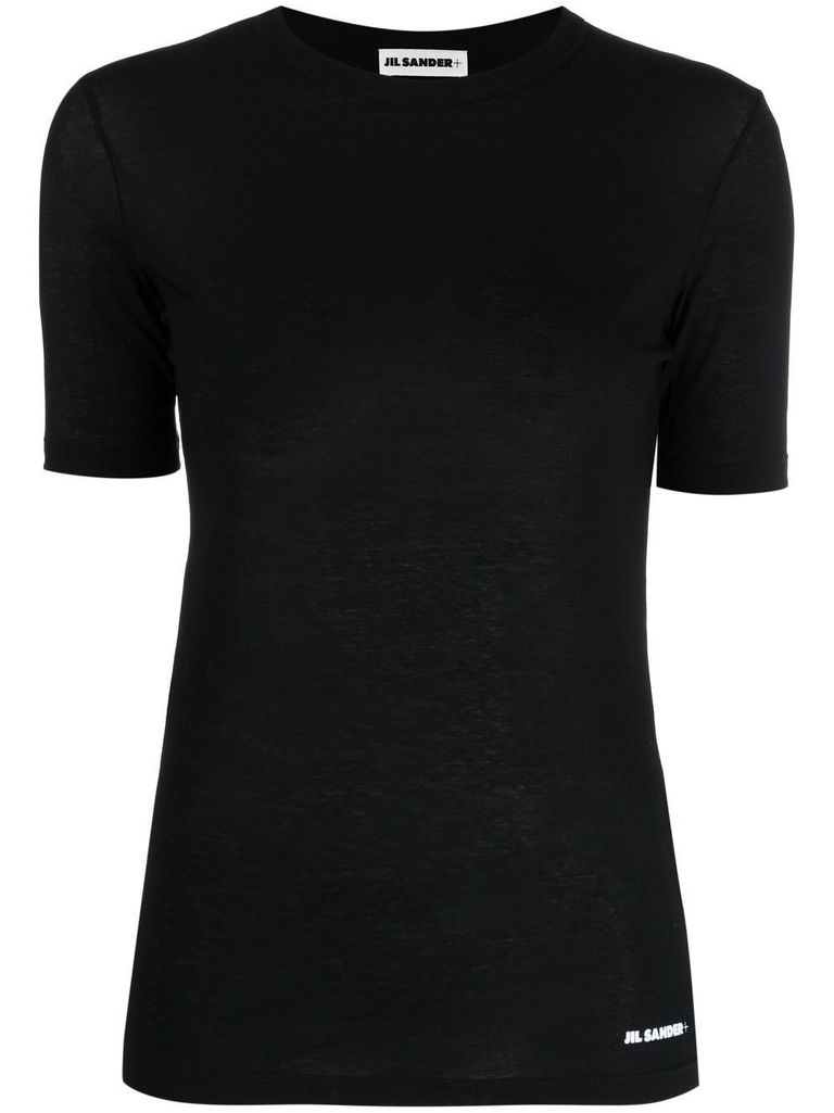 Shop Jil Sander Short-sleeved Cotton T-shirt With Logo In Nero