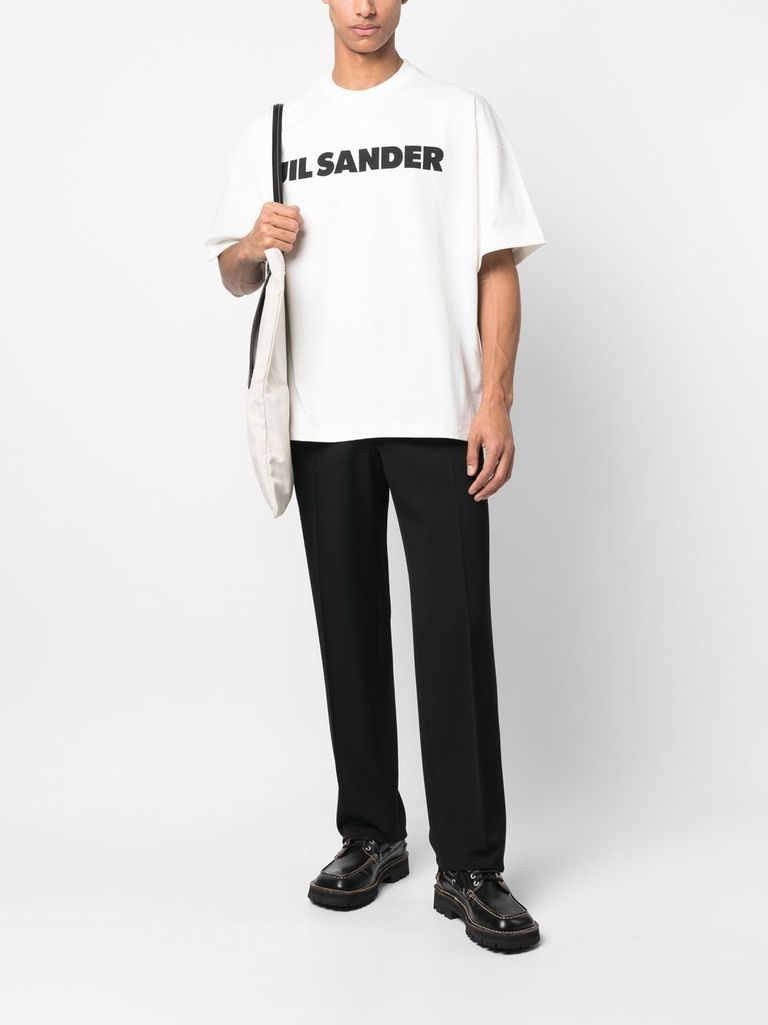 Shop Jil Sander Cotton T-shirt With Front Logo Print In Bianco