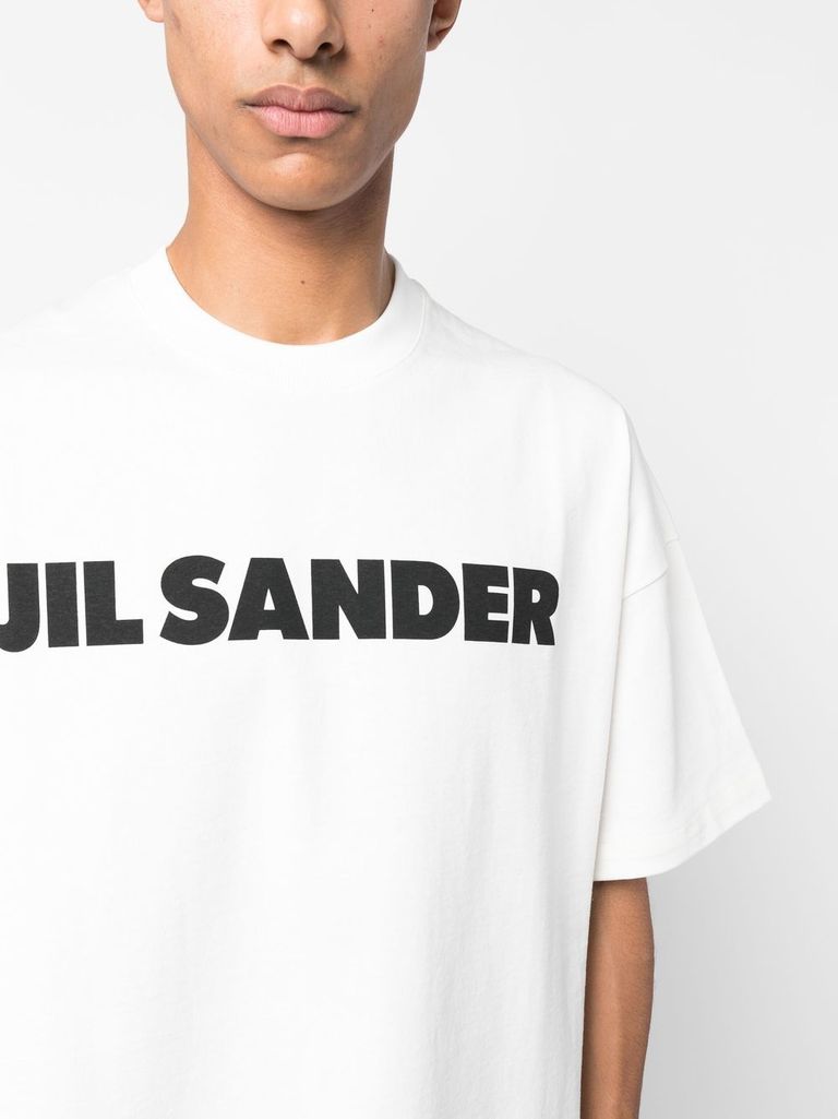 Shop Jil Sander Cotton T-shirt With Front Logo Print In Bianco