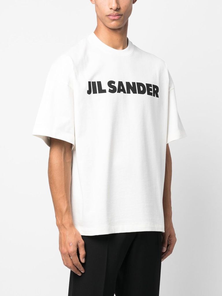 Shop Jil Sander Cotton T-shirt With Front Logo Print In Bianco