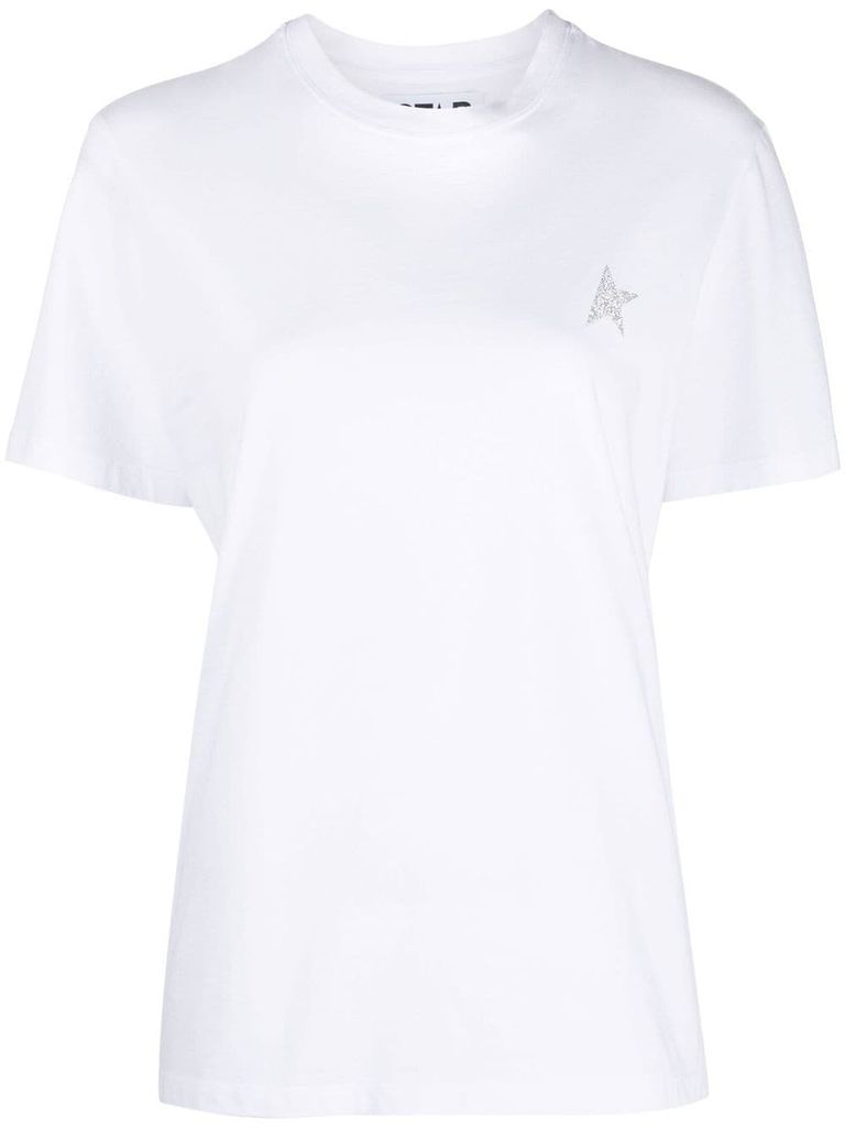 Shop Golden Goose Cotton T-shirt With Contrasting Star Logo Print In Bianco