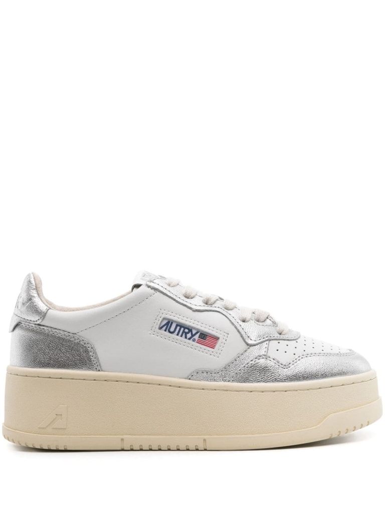 Shop Autry Two-tone Calf Leather Platform Sneakers 'medalist' In Bianco